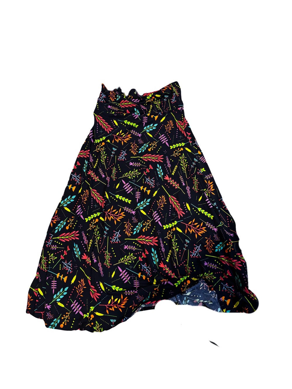 LuLaRoe Black Maxi Skirt with Neon Leaf Print